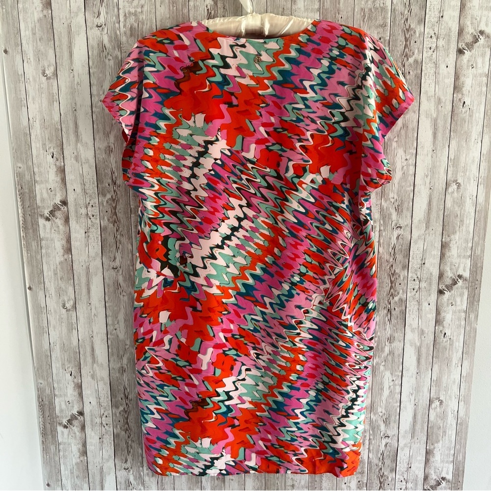 Marie Oliver Andi Red Pink Multi Zigzag Psychedelic Silk Mini Dress Small